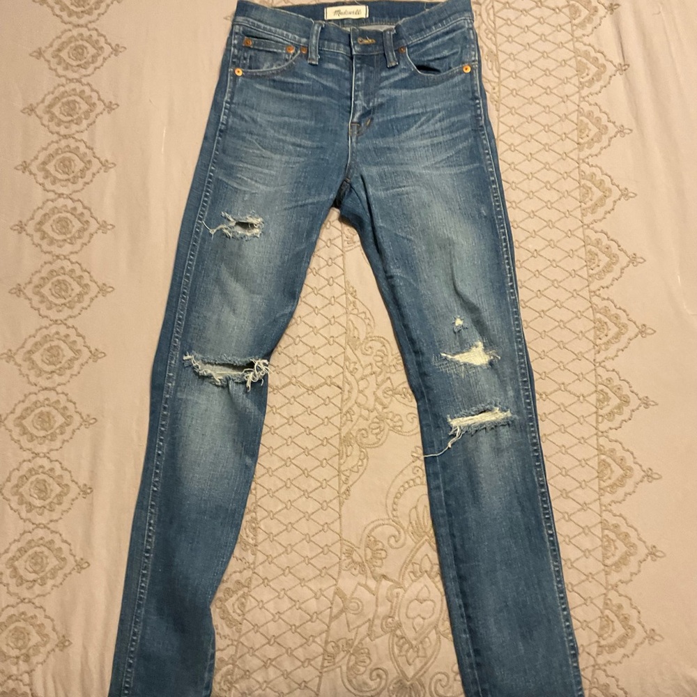 Madewell Blue Distressed Skinny Jeans
